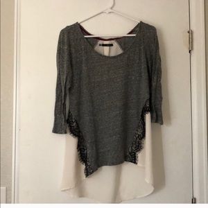 Two-tone eyelet lace top